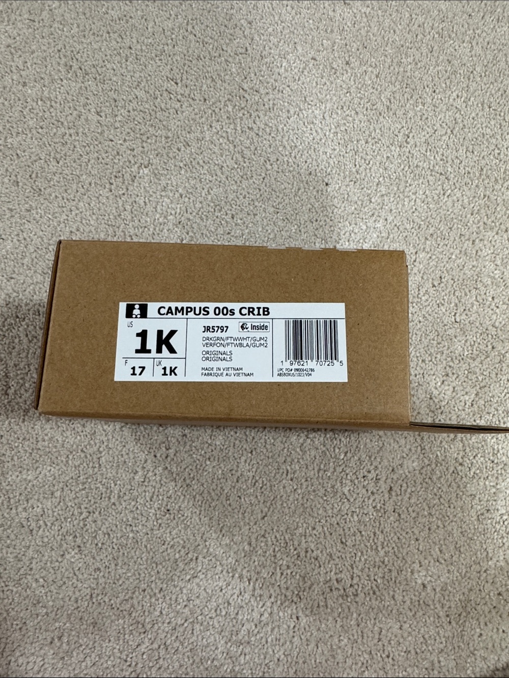 NWT adidas Kids Green & White Campus Crib Sneakers - Picture 7 of 8